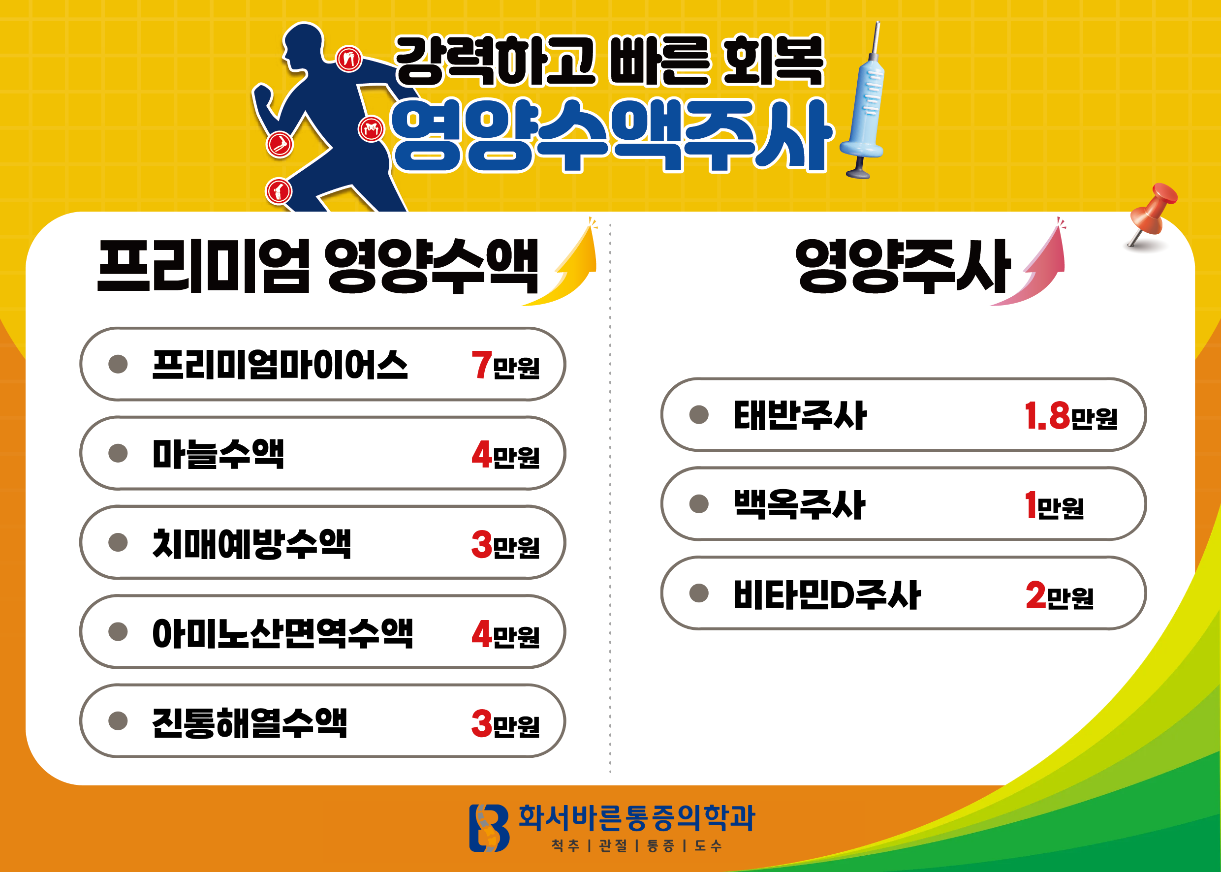 영양수액 종류별 안내 이미지